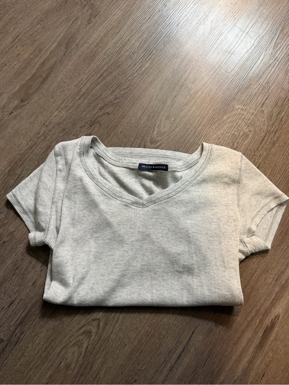 Brandy Melville Light Gray Ribbed V-Neck Tee